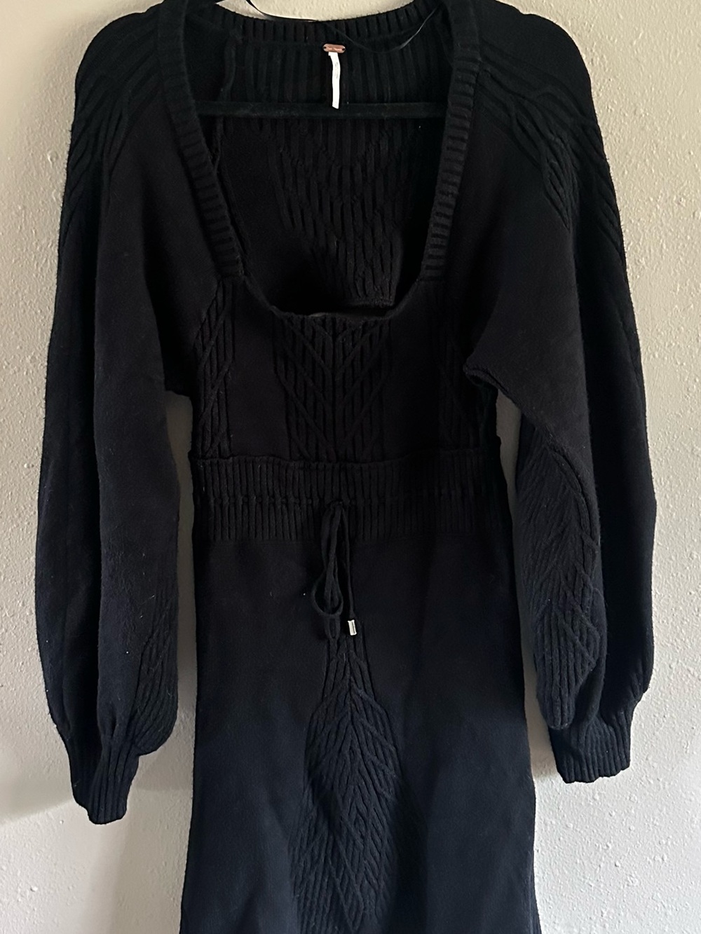 Free People Black Knit Women's Sweater Dress with Textured Stitching